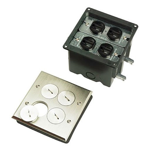 Pass & Seymour FB2TRDR2N Tamper-Resistant Floor Box Assembly, 2-Gang for Wood Sub-Floors, Nickel