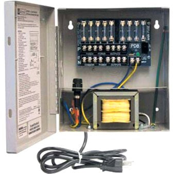Altronix ALTV248UL3 CCTV Power Supply with 8 Fused Outputs, 24/28VAC at 3.5A, 115VAC, BC100 Enclosure, Includes 3-Wire Line Cord Image of AX-AL248UL3