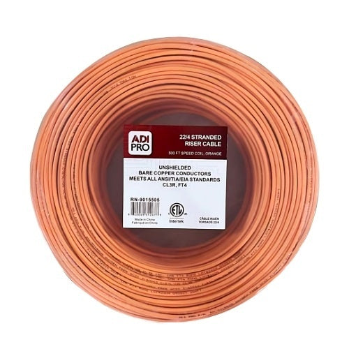 ADI PRO RN-9015505 22/4 Stranded Riser Unshielded Cable, CL3R, 500\' Speed Coil, Orange