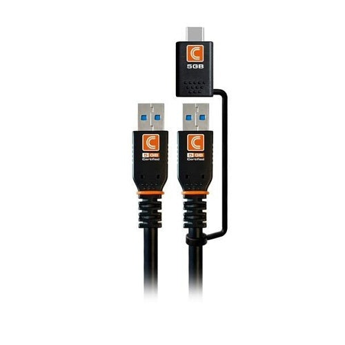 Comprehensive TF5G-AAC-10PROBLK Transformer Series USB-A to USB-A/USB-C Cable, 10\', Black