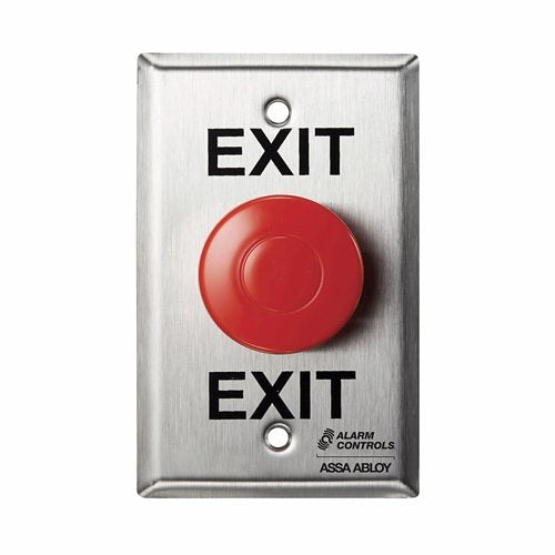 Alarm Controls EB-1 EB-Series Request to Exit Egress Station, N/O Pair and N/C Pair, 1/2 Red Mushroom Button, Single Gang, Stainless Steel