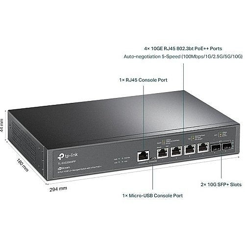 TP-Link SX3206HPP Omada Access Max 6-Port 10GE L2+ Managed Switch with 4-Port PoE++