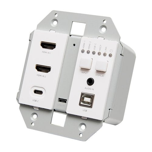 C2G C2G30019 Dual 4K HDMI HDBaseT USB-C, 3.5mm and USB-B over Cat Extender Dual Gang Wall Plate Transmitter, 4K 60Hz, White