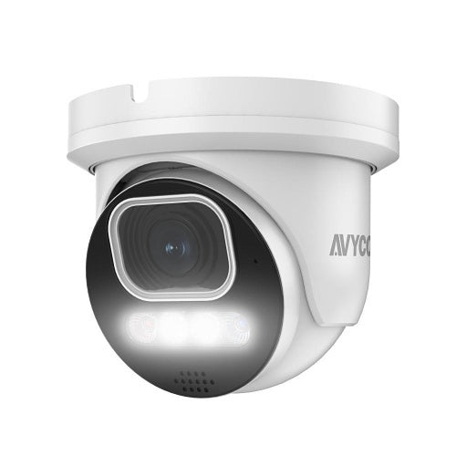 AVYCON AVC-NDE51M AI Series 5MP Motorized Turret IP Camera with Active Deterrence, 2.8-12mm Varifocal Lens, White