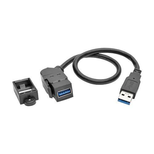 Tripp Lite U324-001-KPA-BK USB 3.0 All-in-One Keystone/Panel Mount Extension Cable (M/F), Angled Connector, Black, 1\' (0.31 m)
