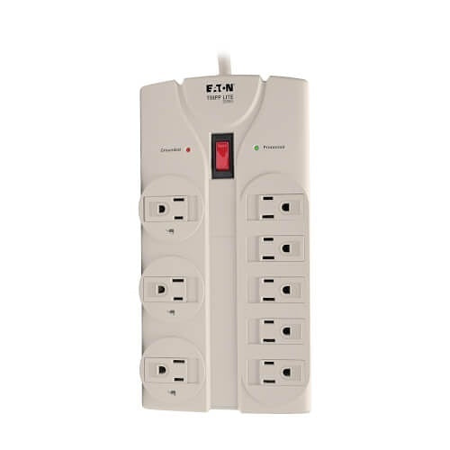 Tripp Lite TLP808 Protect It! 8-Outlet Surge Protector, 8\' Cord with Right-Angle Plug, 1440 Joules, Diagnostic LEDs, Light Gray Housing