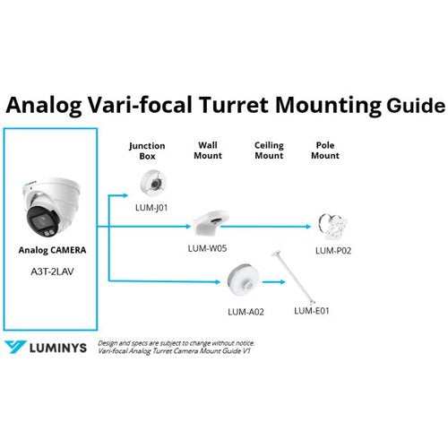 Luminys A3T-2LAV 2MP Dual-Light Analog Turret Camera, Built-in Microphone, 2.7-12mm Vari-Focal Lens