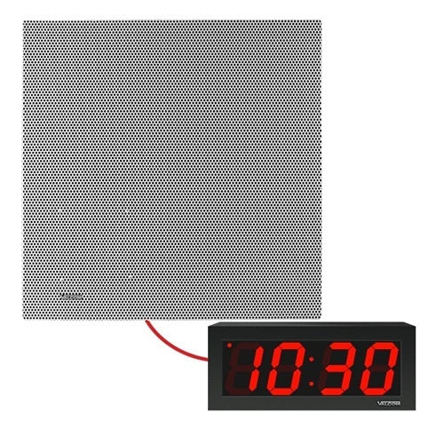 Valcom VIP-4122-D44-IC IP Lay-In 2\' x 2\' Ceiling Speaker with 4-Digit Digital Clock Kit, Includes 50\' Cable, White