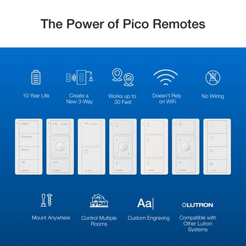 Lutron PJ2-4B-GWH-L31 4-Button, Scene Control, Pico Smart Remote, with Light Icons, White