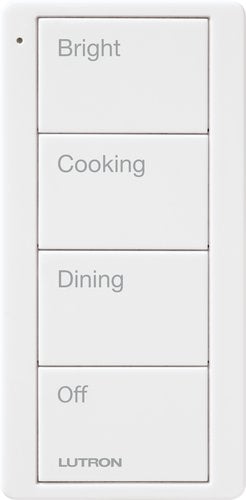 Lutron PJ2-4B-GWH-P02 4-Button, Scene Keypad, Pico Smart Remote, with Kitchen Text Engraving, White