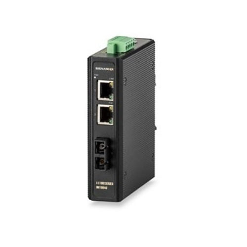 Signamax FO-MI10040 I-1100 10/100TX to 100FX PoE+ Industrial Media Converter, 2-PoE+ Ports, SC/SM