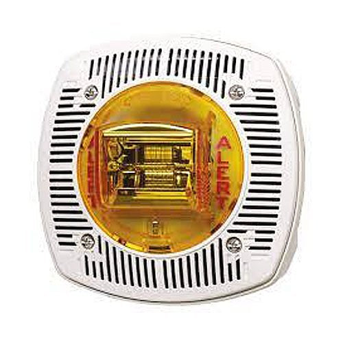 Gentex WSSPKA24-15/75PWR WSSPK24 Series Outdoor Colored Lens Speaker/Strobe, Wall Mount, 148mA, No Lettering, Amber Lens, Red