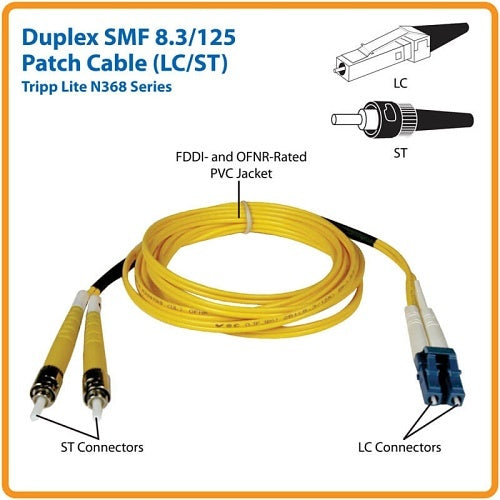 Tripp Lite N368-15M Duplex Singlemode 9/125 Fiber Patch Cable, LC/ST, 15m (50\')