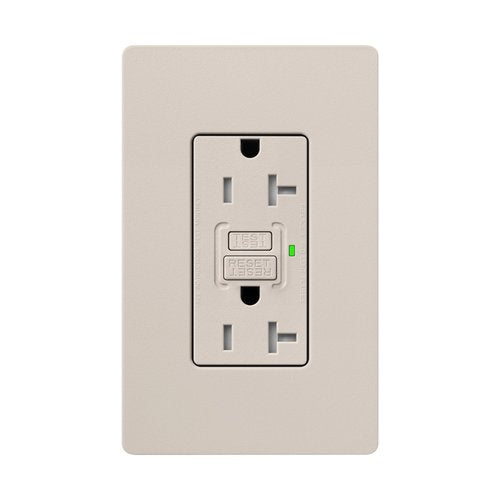 Lutron SCR-20-GFST-TP Claro 20A Tamper-Resistant GFCI Duplex Receptacle, Decorator-Style Outlet, Self-Testing, Satin Finish, Taupe