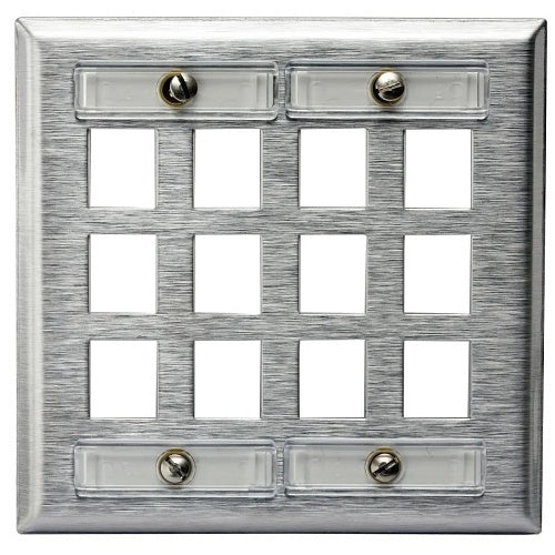 Hubbell SSFL212 Stainless Steel 2-Gang 12-Port Wallplate with Label Field