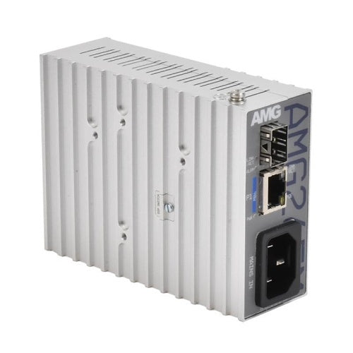AMG Systems AMG265M-1GBT-1S-P90 AMG265M Series Industrial Multirate Mini PoE Media Converter, 1 x 10/100/1000Base-T(x) RJ45 Port, 1 x 100/1000Base-Fx SFP Port, Integrated 90W PSU