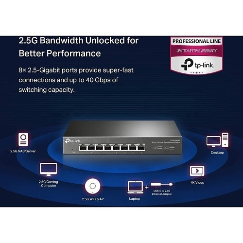 TP-Link TL-SG108-M2 8-Port 2.5G Desktop Switch, Black