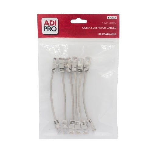 ADI PRO 0E-C6AGY6IN6 CAT6A Slim Patch Cables, 6\\", 6-Pack, Gray