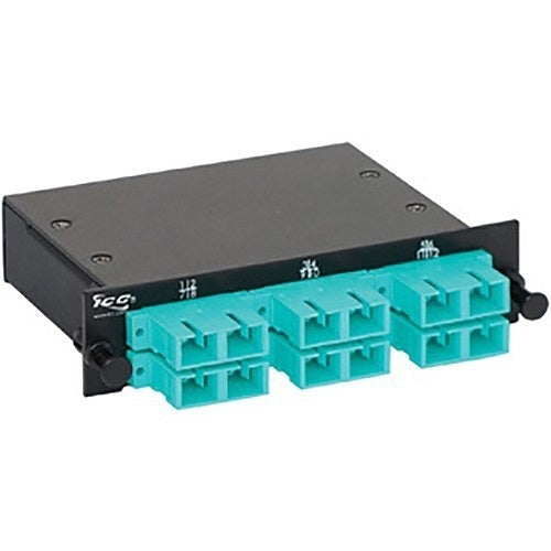 ICC ICFC12MS1G Classic SC-MPO Fiber Optic LGX Compatible Cassette with Aqua Multimode Adapters
