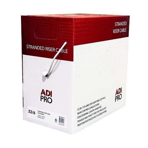 ADI PRO RN-9020101 22/6 Stranded Riser Unshielded Cable, CL3R, 1000\' Express Box, White