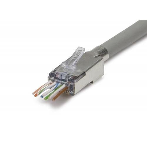 Platinum Tools 100027C 24-22AWG ezEX48 Shielded CAT6a Connector with External Ground, 25-Piece