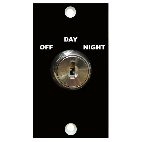 Camden CM-160/23 Key Switch with Plastic Lamacoid (Mini) Faceplate, 3-Position Switch, Maintained, \'Off\' / \'Day\' / \'Night\'