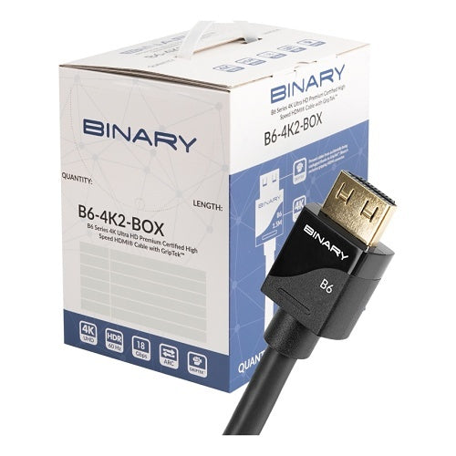Binary B6-4K2-1-20BOX B6 Series 4K Ultra HD Premium Certified High Speed HDMI Cable with GripTek, Box of 20, 3.3\' (1m)
