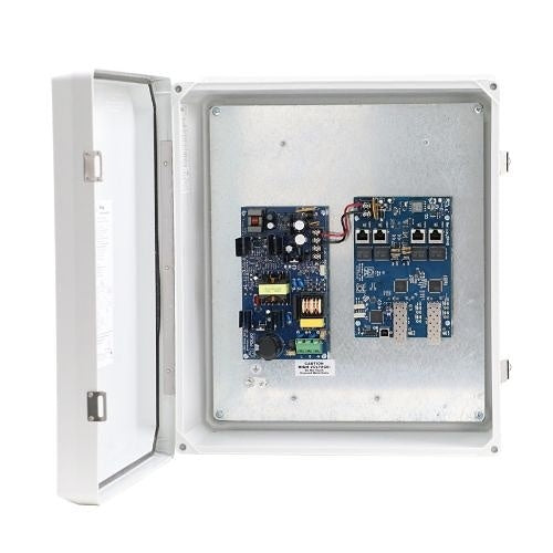 Altronix NetWaySP4LWPX Outdoor PoE+ Hardened Switch 75W in Enclosure, Dual 1G Fiber SFP, port 10/100/1000 PoE/PoE+ configurable for 2x 60W Hi-PoE; LINQ