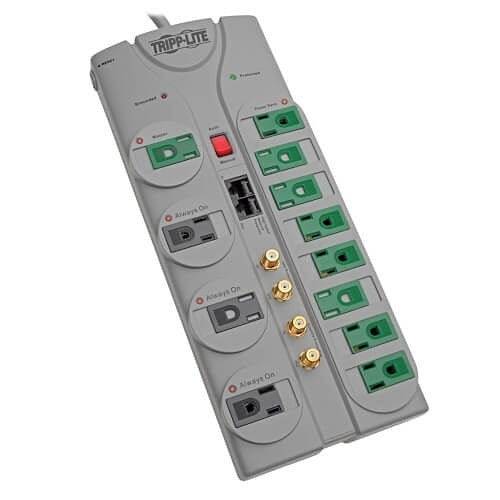 Tripp Lite TLP1210SATG Eco Surge Protector, 120V RJ11 RJ45 Coax 12 Outlet, 10\' Cord, Green