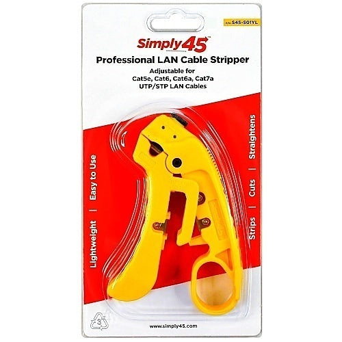 Simply45 S45-S01YL Adjustable LAN Cable Stripper for Shielded and Unshielded CAT7a, CAT6a, CAT6, CAT5e, Yellow