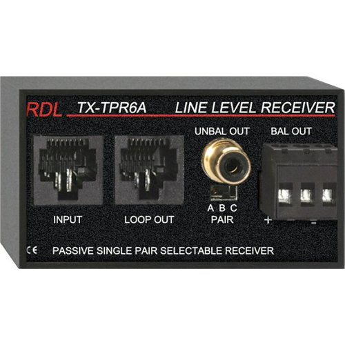 RDL TX-TPR6A Passive Single-Pair Receiver - Twisted Pair Format Image of RL-TXTPR6A