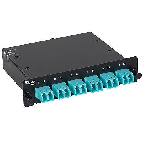 ICC ICFC12ML1G Classic LC-MPO Fiber Optic LGX Compatible Cassette with Aqua Multimode Adapters
