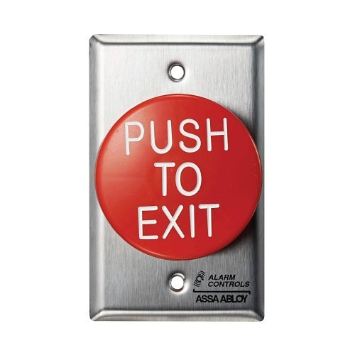 Alarm Controls TS-21B Request to Exit Station with 2-1/2\\" Mushroom Button, PUSH TO EXIT Label, Black Button, Stainless Steel