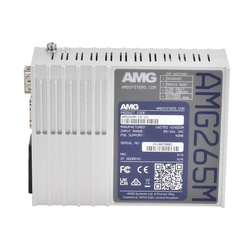 AMG Systems AMG265M-1F-1S AMG265M Series Industrial Mini Media Converter, 1 x 10/100Base-T(x) RJ45 Port, 1 x 100/1000Base-Fx SFP Port, 85-264VAC IEC Mains Power Input