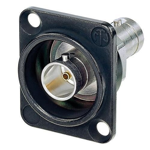 Neutrik NBB75DFGB Grounded BNC Chassis Connector, Feedthrough, D-Shape Housing, Black