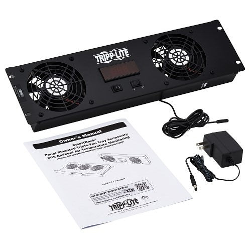 Tripp Lite SRFAN3UTEMP 3U Digital Temperature Sensor with 2x 12VDC High-Performance Fans, Blanking Panel, LCD