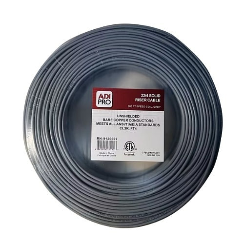 ADI PRO RN-9125509 22/4 Solid Riser Unshielded Cable, CL3R, 500\' Speed Coil, Grey