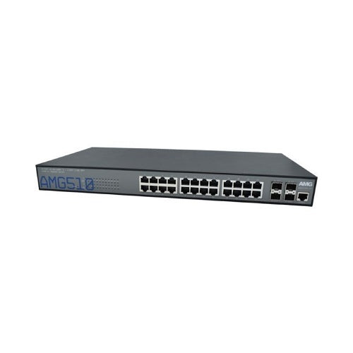 AMG Systems AMG510-24G-4XS Commercial 28-Port Managed Switch, 24x10/100/1000Base-T(x) RJ45 Ports, 4x100M/1/2.5/10G Base-FX SFP+ Ports, 1U, 19\\" Rack Mount
