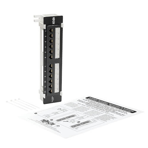 Tripp Lite N250-P12 CAT6 Wall-Mount 12-Port Patch Panel, PoE+ Compliant, 110/Krone, 568A/B, RJ45 Ethernet