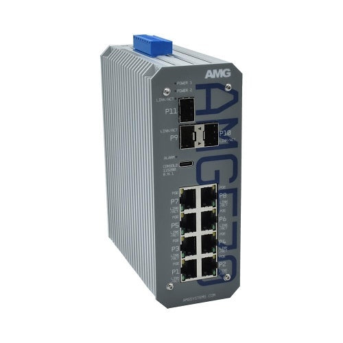 AMG Systems AMG570-2GBT-4GAT-2G-3S-P300 AMG570 Series Layer 2+ Managed Industrial Ethernet Switch, 8x 10/100/1000TX, 2x 90W, 4x 30W PoE, 3x 100M/1G/2.5G SFP Switch, 52V, 480W PSU, 2x 1Gb MM SFP