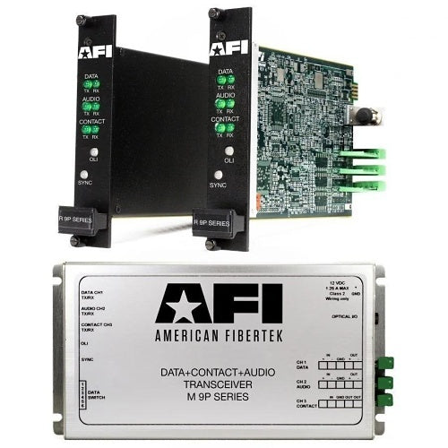 AFI MR-9P8C 9PXXXC Series Multimode Single Fiber 3-Channel Bi-Directional Transceiver, Digital 24-Bit Audio or Multi-Protocol Data or Contact Closure