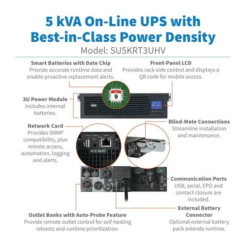Tripp Lite SU5KRT3UHV UPS Smart Online 5kVA, 208/240V Unity PF Hardwire