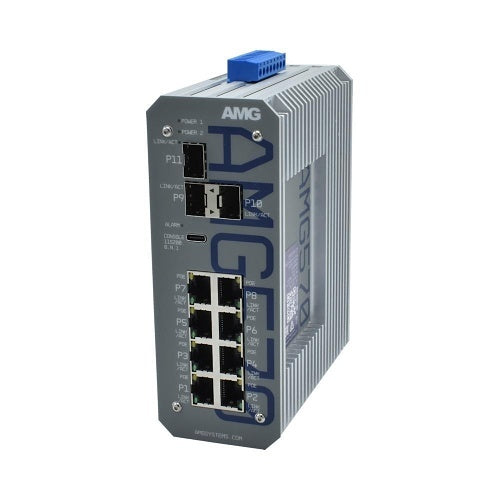AMG Systems AMG570-8G-3S-KS1 AMG570 Series Industrial 11-Port Managed Switch Kit, Includes (2) 1Gb Singlemode SFP Modules, 12VDC DIN-Rail Power Supply, and PSU Equipment Mounting