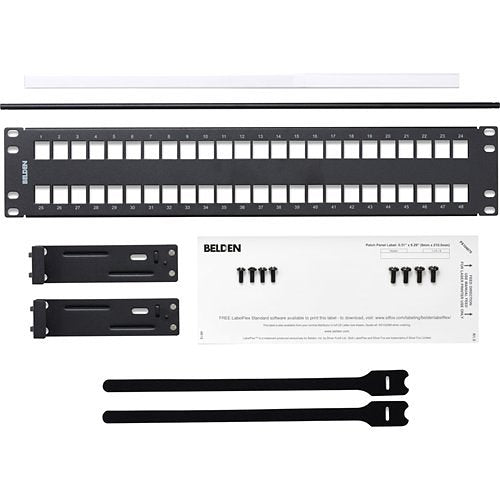 Belden AX103115 KeyConnect 48-Port Flat Patch Panel, 2U RMS, Black Image of 7B-AX103115