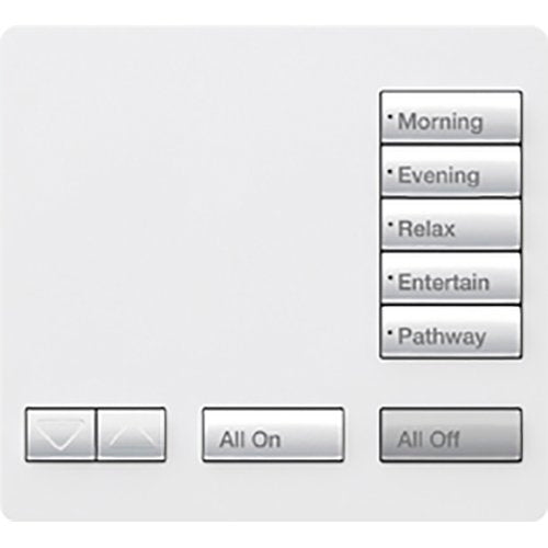 Lutron RR-T5RL-SW RadioRA 2 Tabletop Designer Keypad, Works with RA3 Systems, 5 Button with Raise / Lower, All On and All Off, Snow White