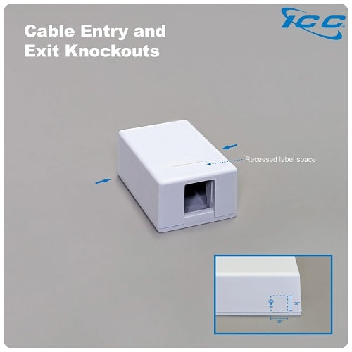 ICC IC107BC1IV 1-Port Surface Mount Box for Wide and Slim Profile Keystone Jacks (Sold Separately), Compact Outlet for Voice and Data Connections, 25-Pack, Ivory