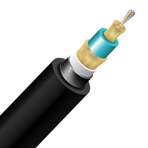 Cleerline TD012M3D9BN BendSafe Armored Direct Burial Distribution TB Cable, 12 Strand, PE/OSP/Burial, 50/125, OM3, Black, Spool, 1000\'