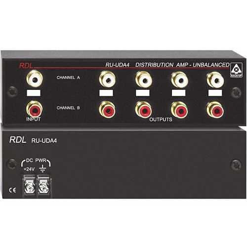 RDL RU-UDA4 Stereo Audio Distribution Amplifier, 2x4 RCA Jacks