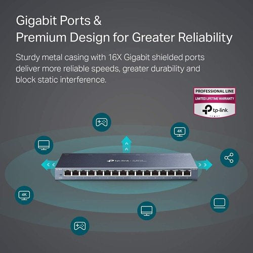 TP-Link TL-SG116 16-Port Gigabit Desktop Switch, 10/100/1000Mbps