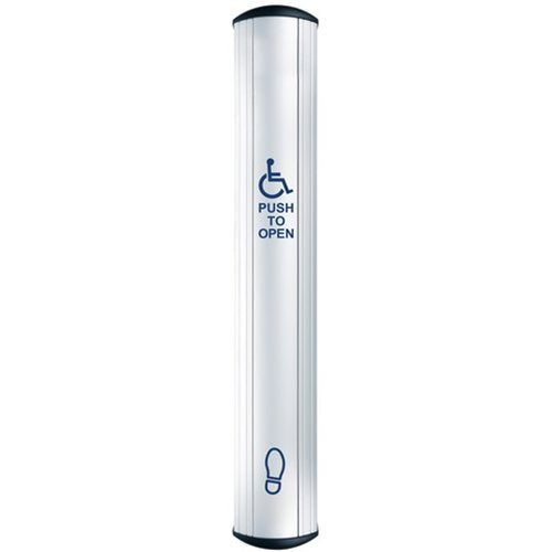 Camden CM-8536/40 CM-85 Series Column Side Load Push Plate Switch, WHEELCHAIR Symbol and PUSH TO OPEN Label with Foot Icon, 36\\" x 6\\", Anodized Clear Aluminum